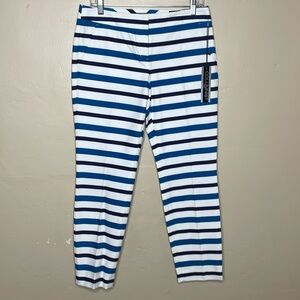 EXPRESS Pants Turquoise & Black Striped COLUMNIST Ankle Flat Front Preppy NWT 6